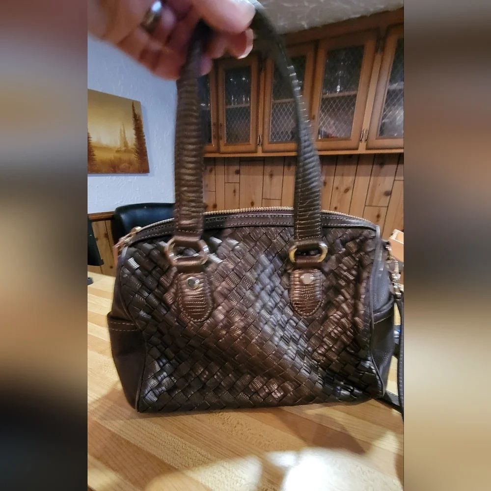 Cole Haan Chocolate Woven Leather Satchel - Picture 6 of 10